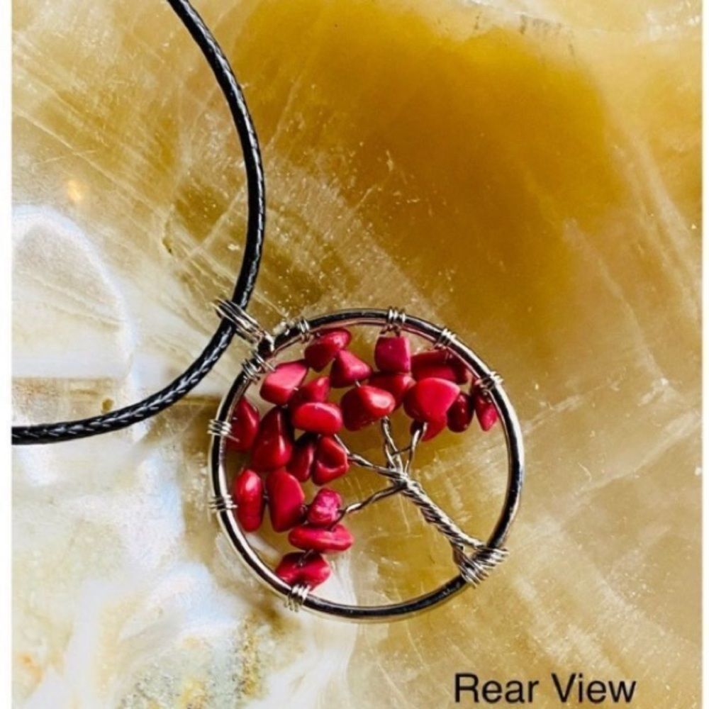 Red Coral Chip Tree of Life Pendant - Picture 6 of 6